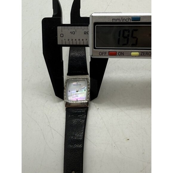 Skagen Denmark Steel Diamond Mother or Pearl Face Women's Watch Black Leather - Picture 5 of 7